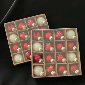 2 boxes of 16 (32 total) miniature glass ornaments….red/white